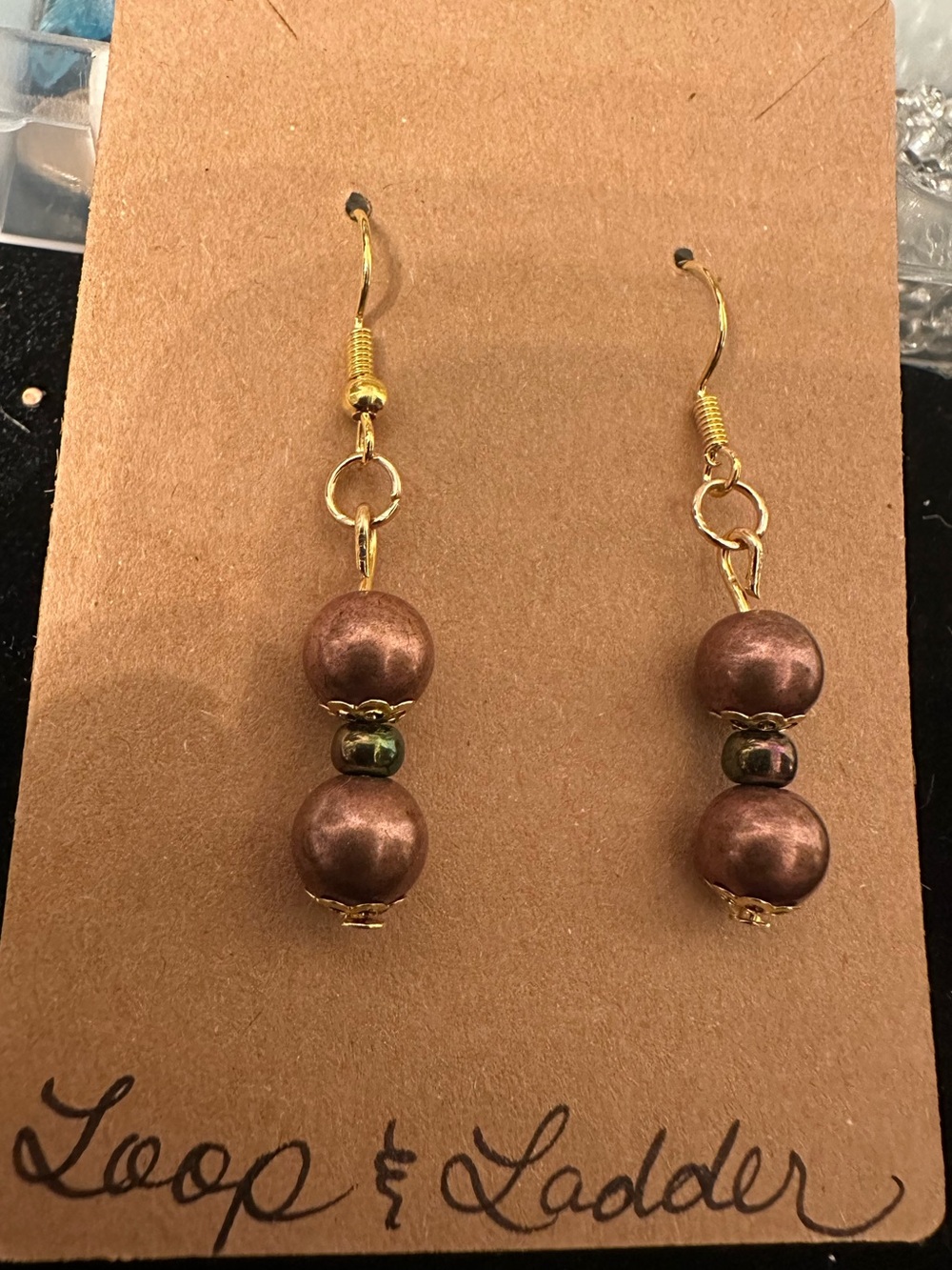 Gold-Tone Brown Bead Drop Earrings